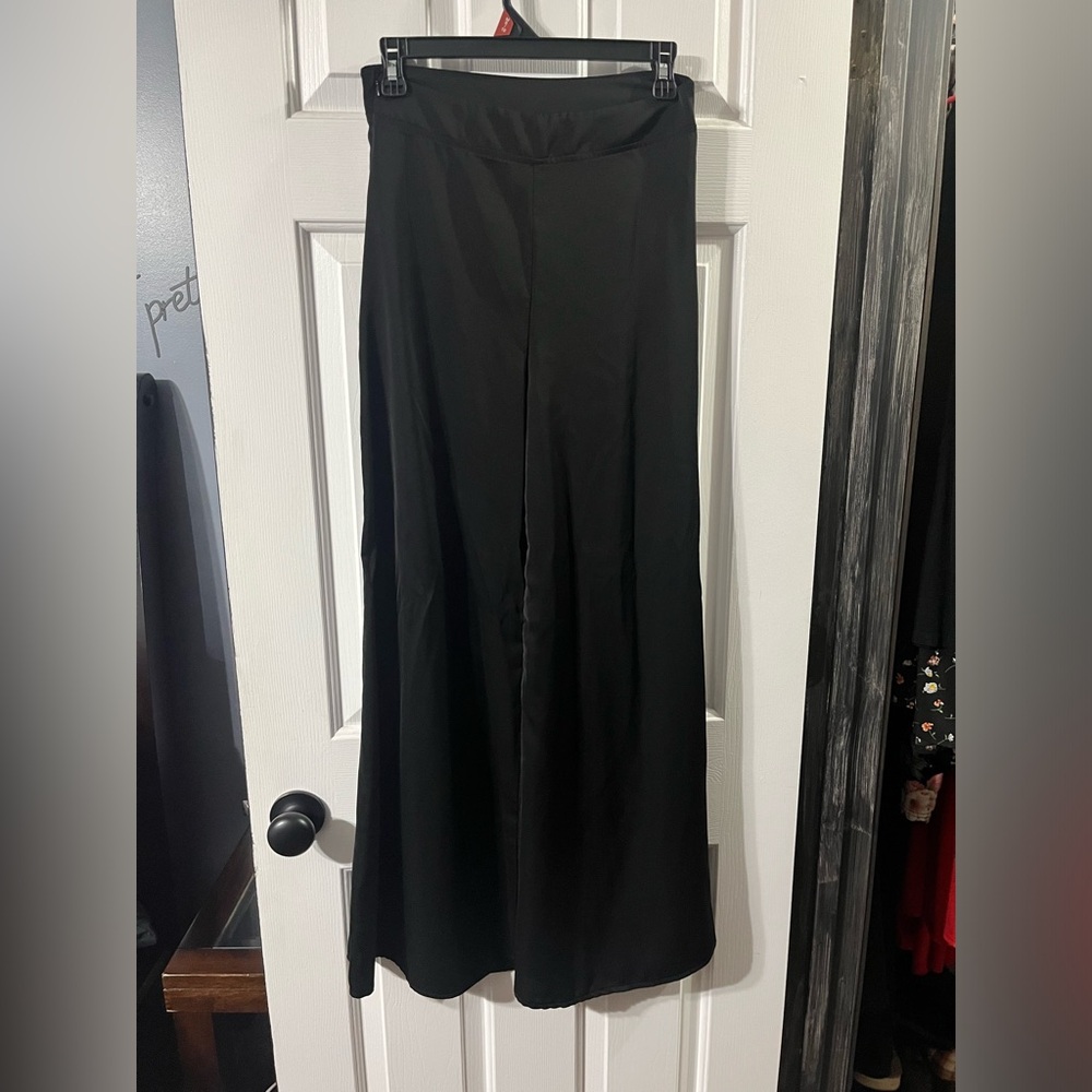 Black silky wide leg dress pants